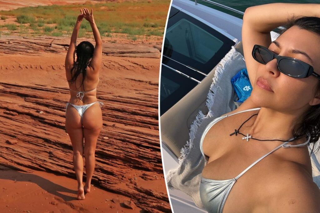Kourtney Kardashian Brings Metallic Swimwear to the Desert