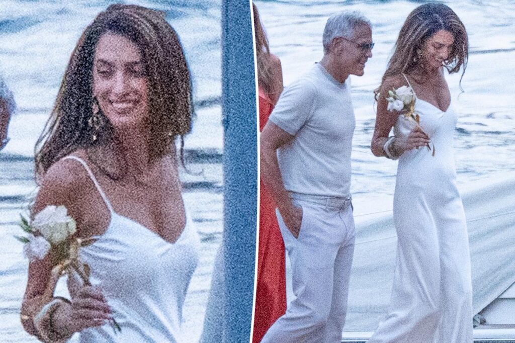Amal Clooney Brings White Slip Dress to Lake Como