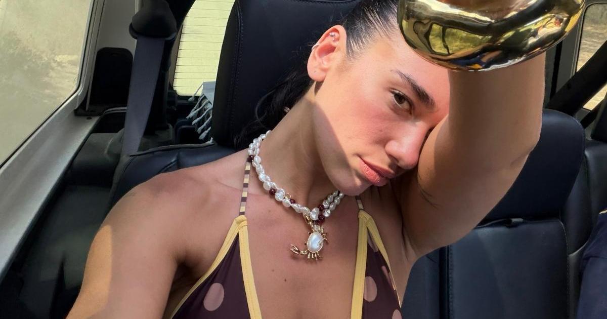 Dua Lipa Pairs a Polka-Dot Bikini Top With Jeans