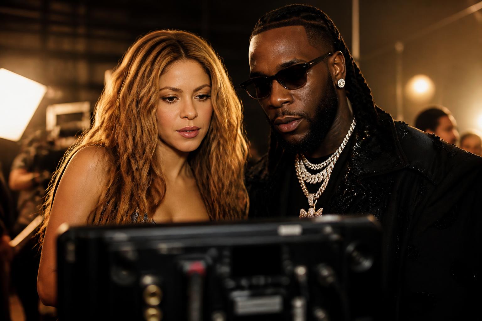 Shakira and Burna Boy’s ‘Dai Dai’ Music Video Gets a Making-Of — AI editorial illustration