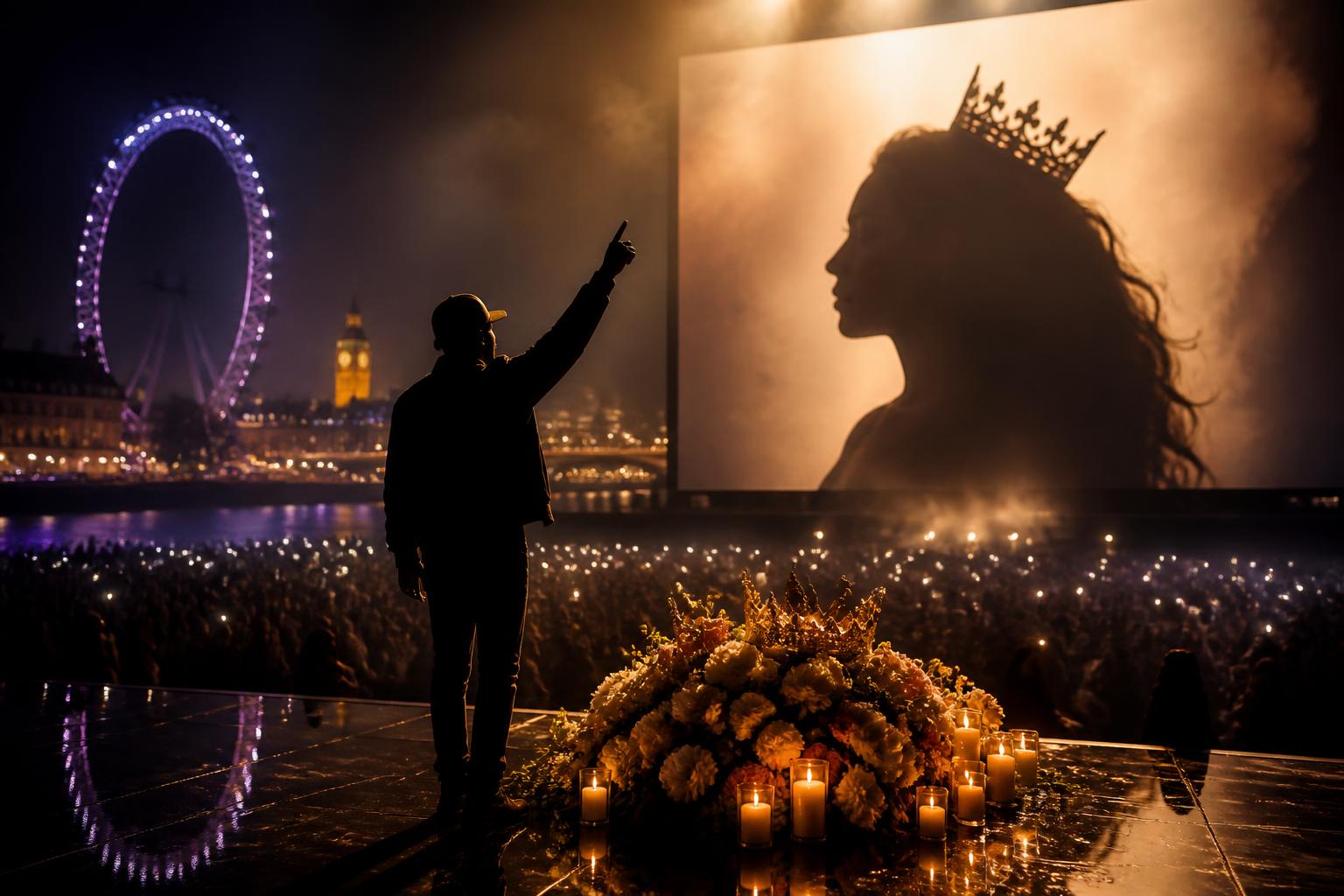 Jay-Z Turns London Concert Into Beyoncé’s Birthday Shoutout — AI editorial illustration