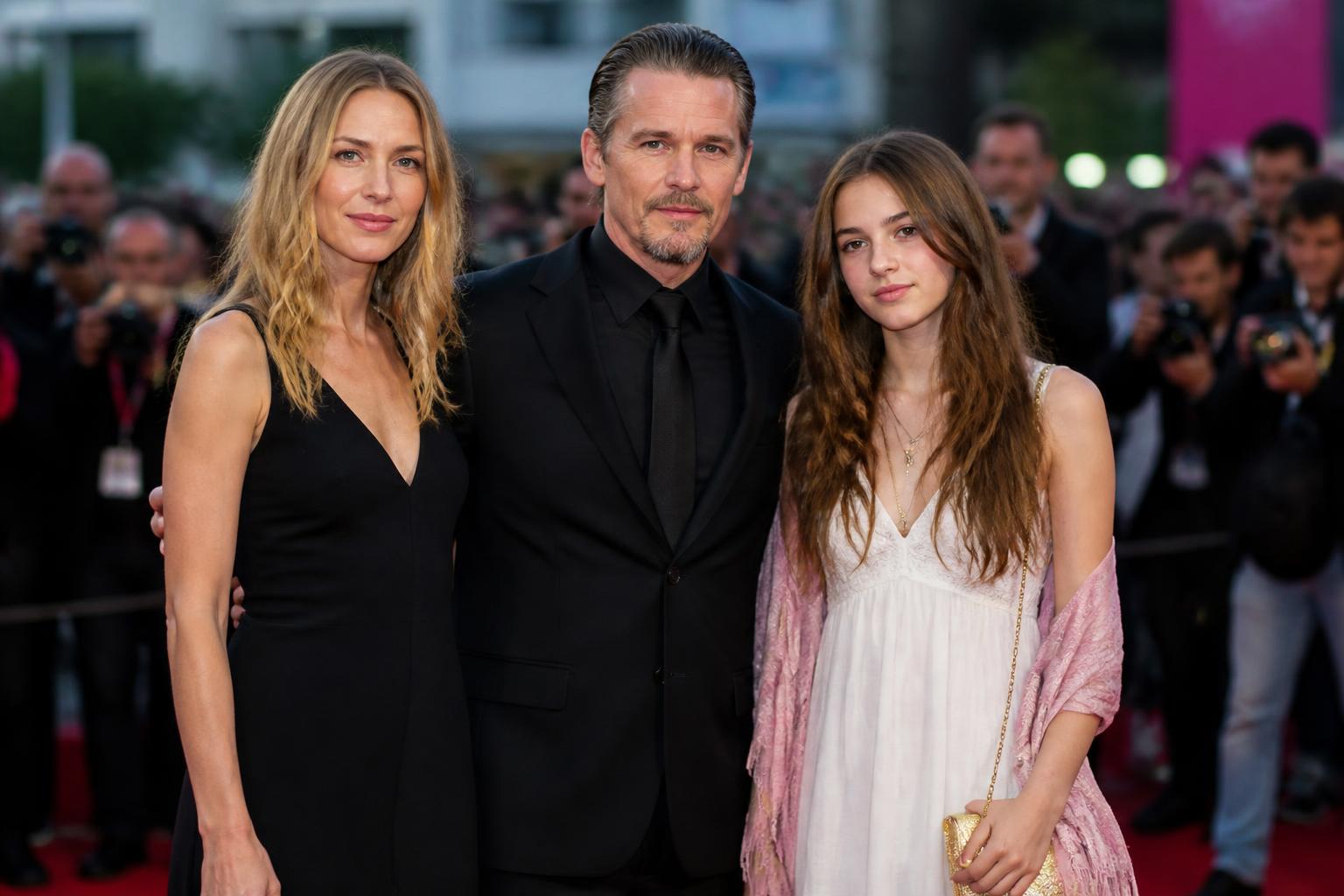 Ethan Hawke Brings Wife and Daughter to Deauville — AI editorial illustration