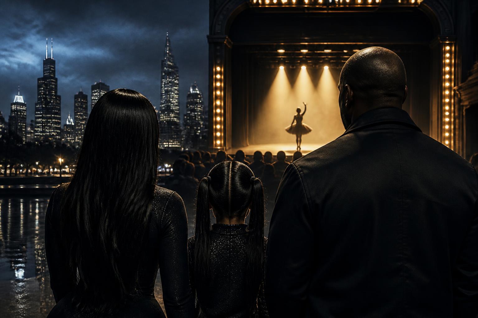 Kim and Kanye Show Up for North’s Chicago Debut — AI editorial illustration