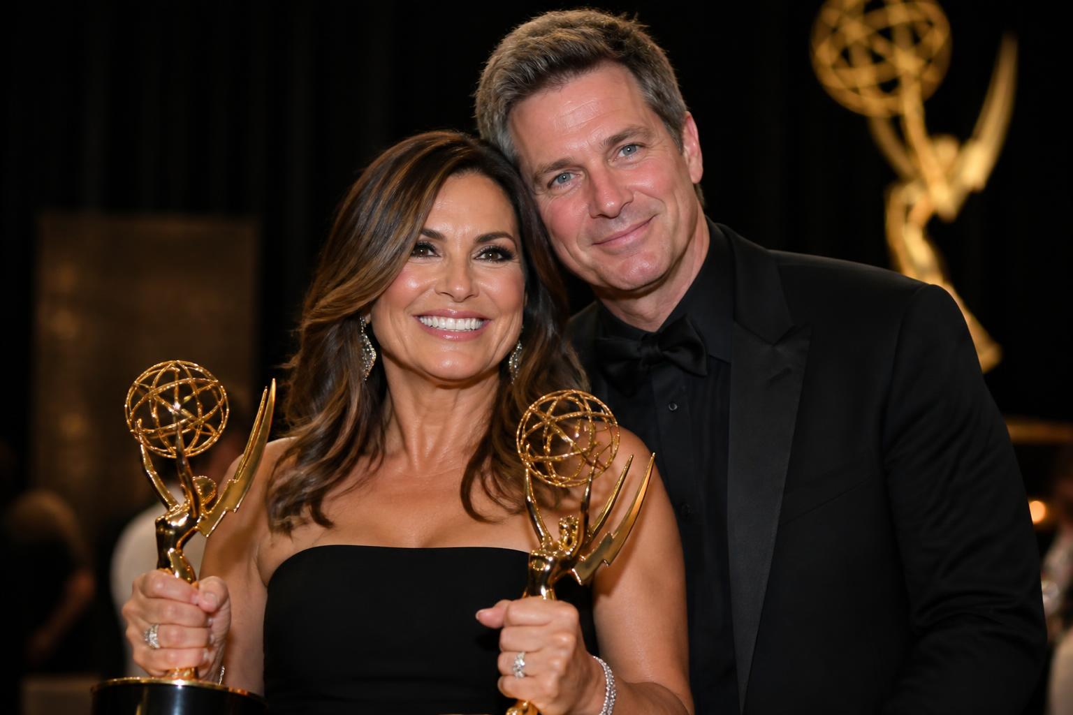 Mariska Hargitay Wins Two Emmys, Peter Hermann Supports — AI editorial illustration