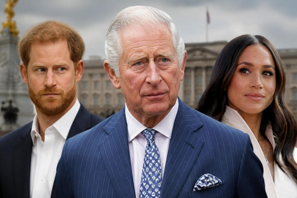 King Charles Clarifies Harry and Meghan’s Royal Status — AI editorial illustration