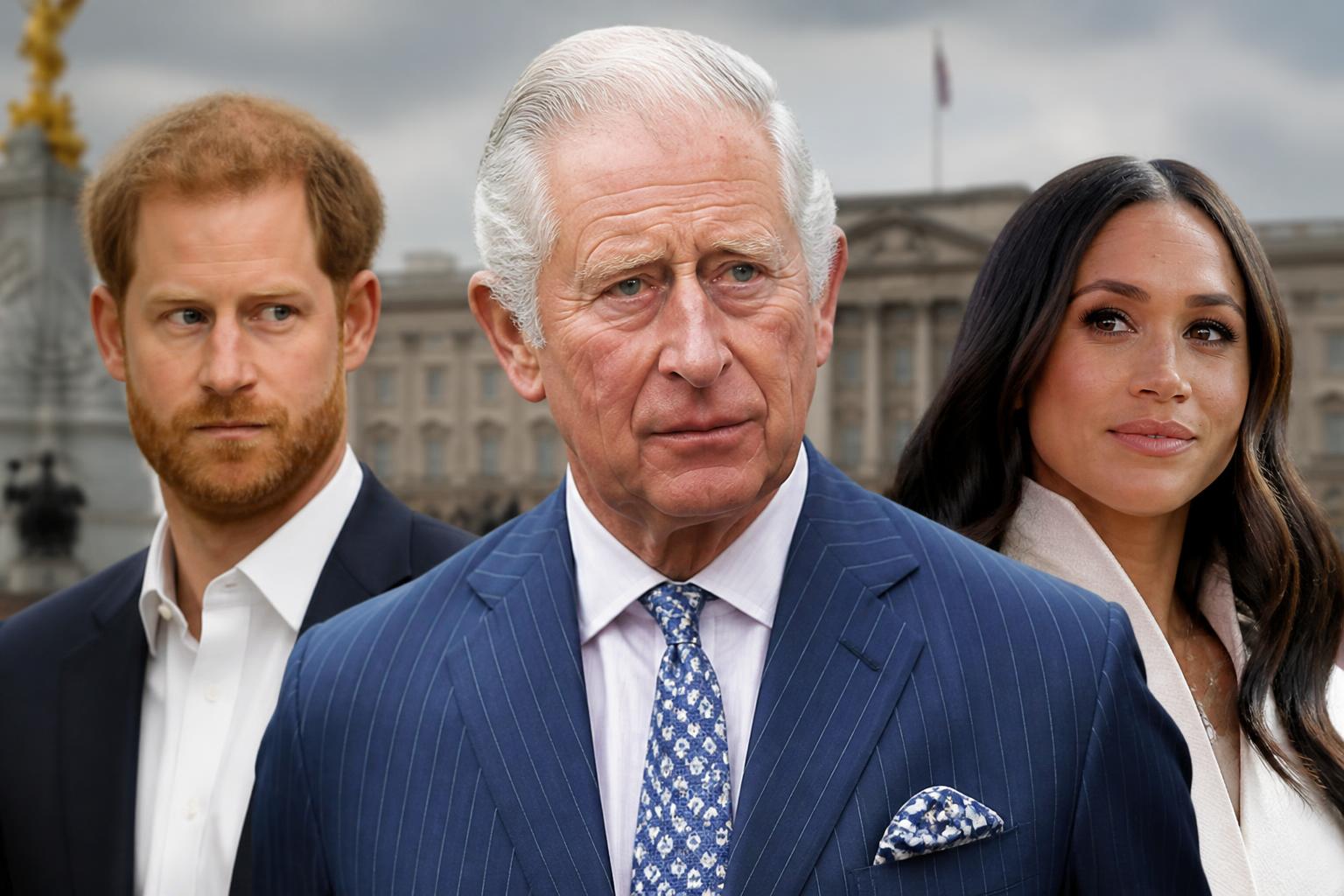 King Charles Clarifies Harry and Meghan’s Royal Status — AI editorial illustration