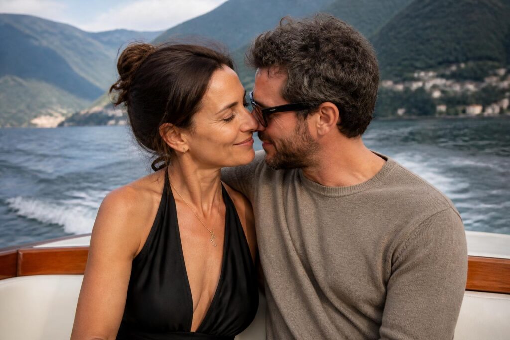 Katie Holmes and Jason Bard Yarmosky Share Lake Como Getaway — AI editorial illustration