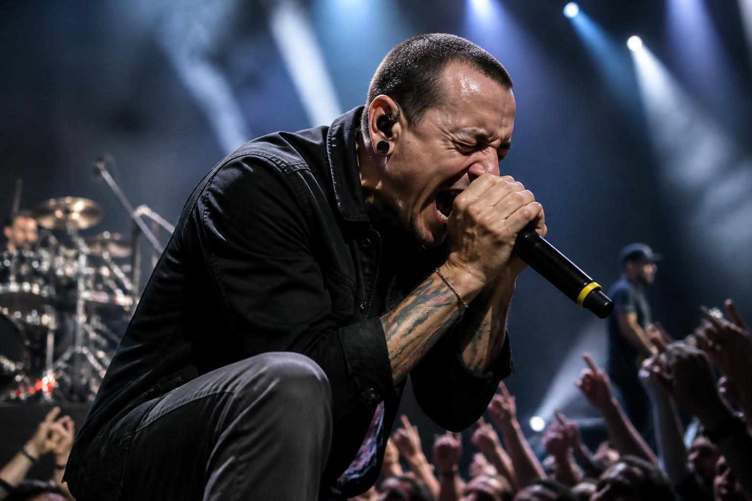 Linkin Park Bring “Faint” Live to an Official Video — AI editorial illustration