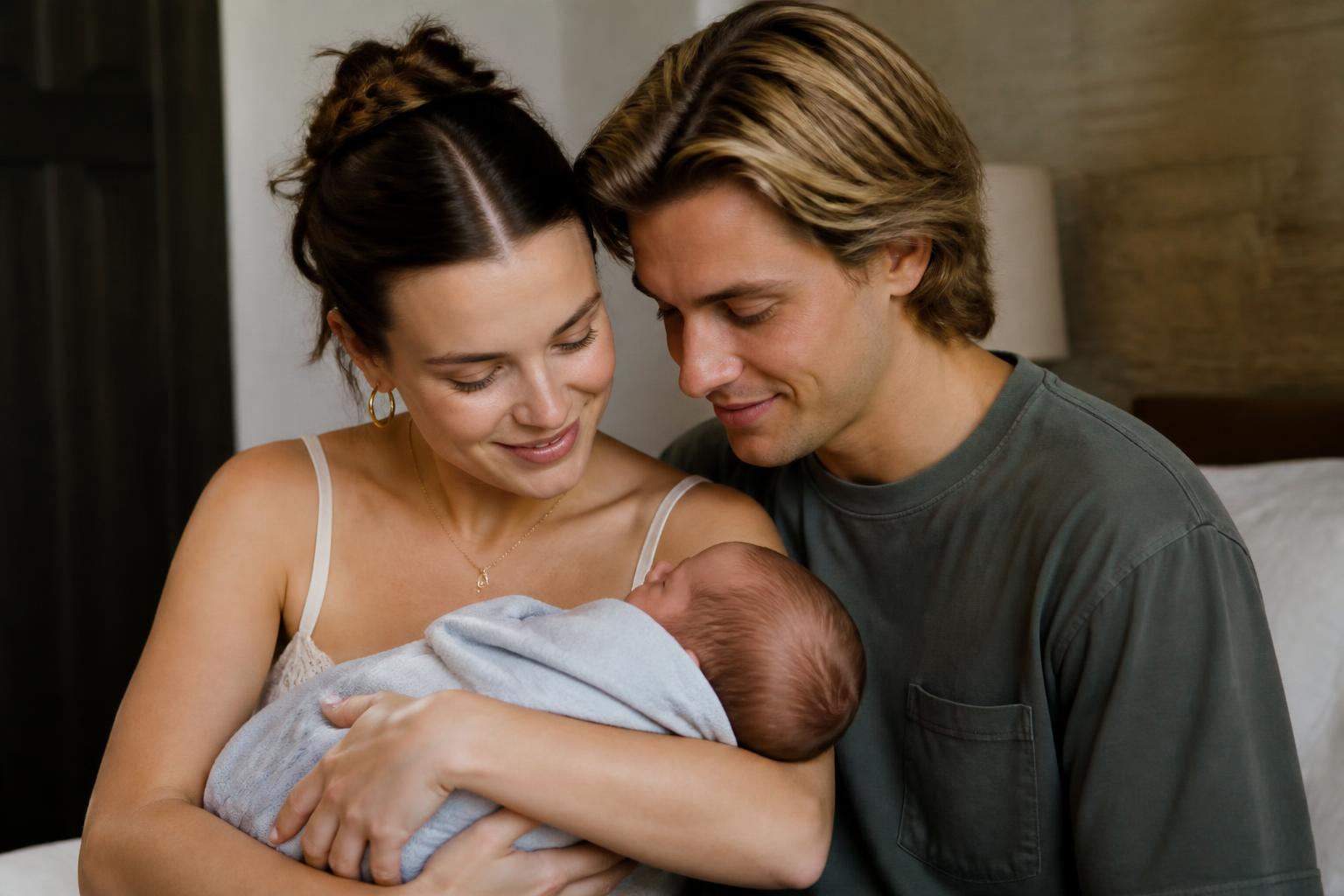 Millie Bobby Brown Debuts Baby No. 2 With One Perfect Line — AI editorial illustration